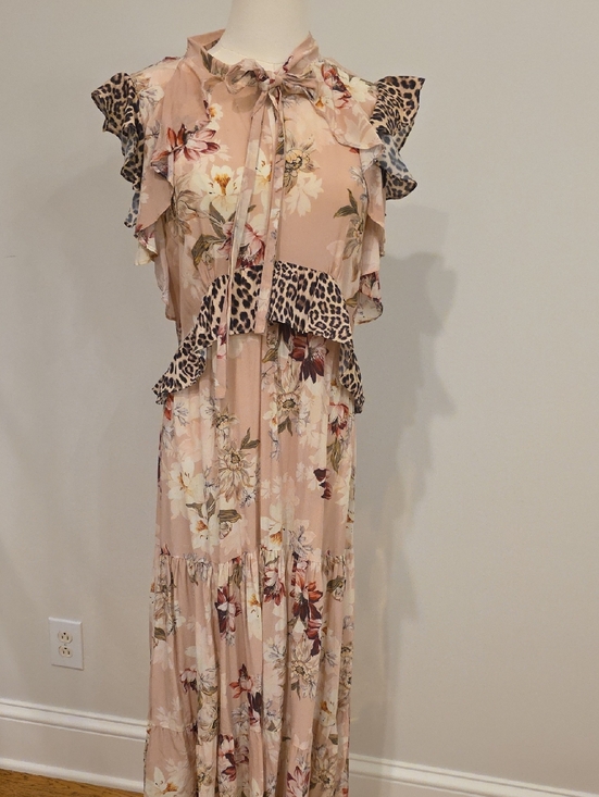 Kachel Dresses & Skirts - Kachel Pale Pink Floral Dress with Leopard Accent By Anthropologie